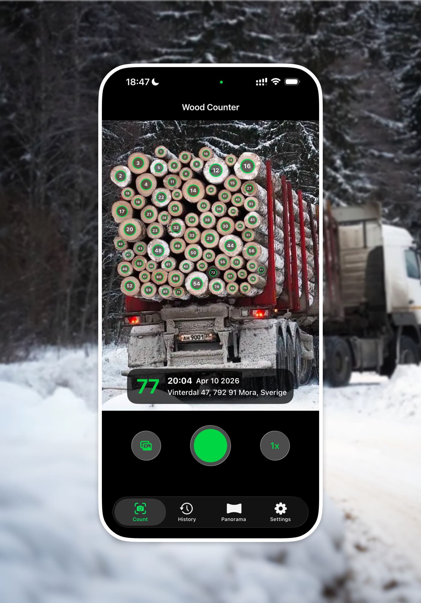 LumberCounter stamped photo record with time location and count